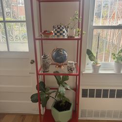 Tall Shelving unit, Red With Glass Shelves