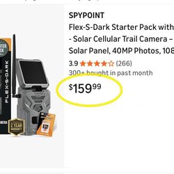SPYPOINT Flex-S-Dark Starter Pack with SD Card - Solar Cellular Trail Camera – Built-in Solar Panel, 40MP Photos, 1080p Videos + Sound, No-Glow Game C
