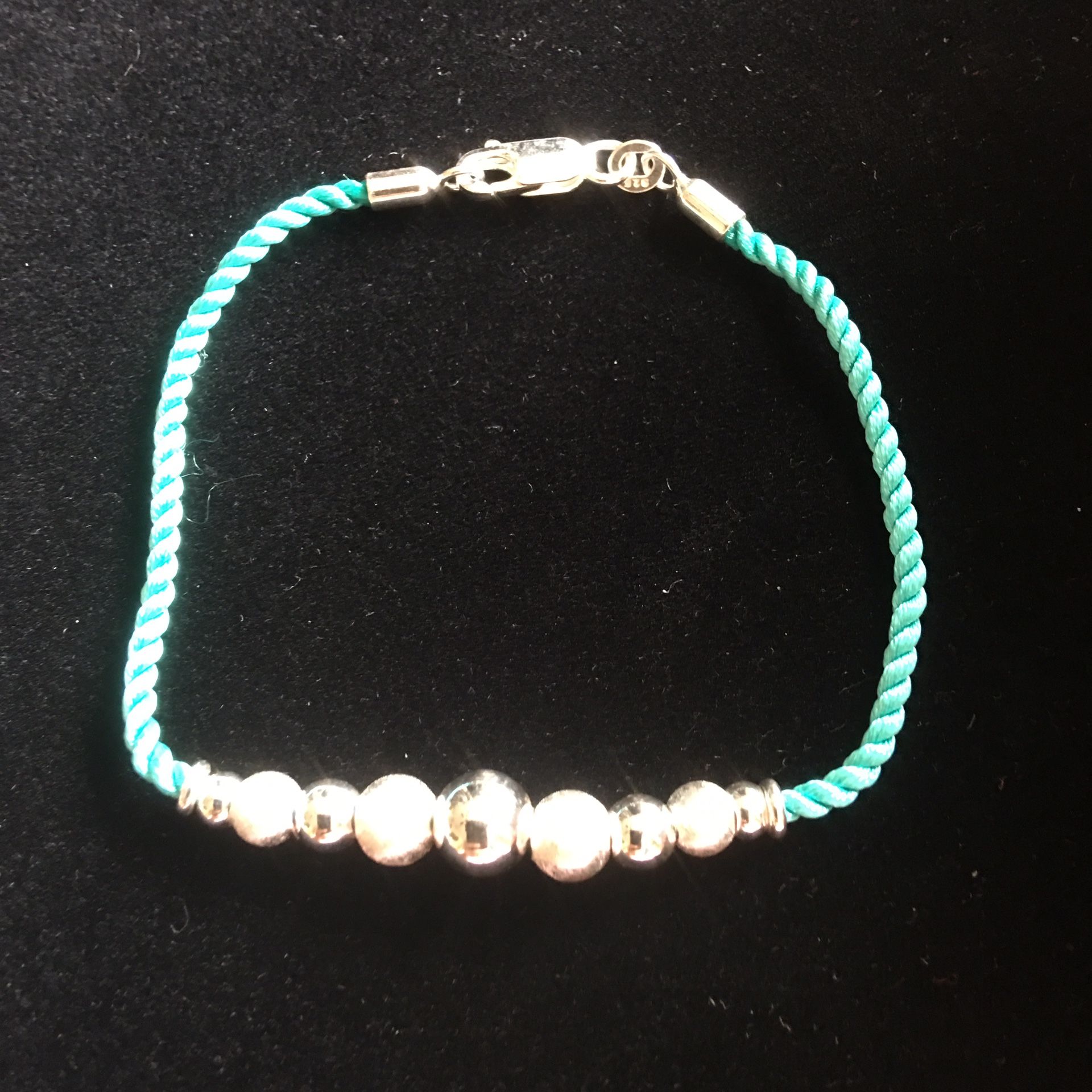 Sterling Silver Beads Turquoise Silk Rope Bracelet.