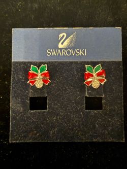 New Swarovski Crystal Christmas Holiday Ribbon and Bell Earrings
