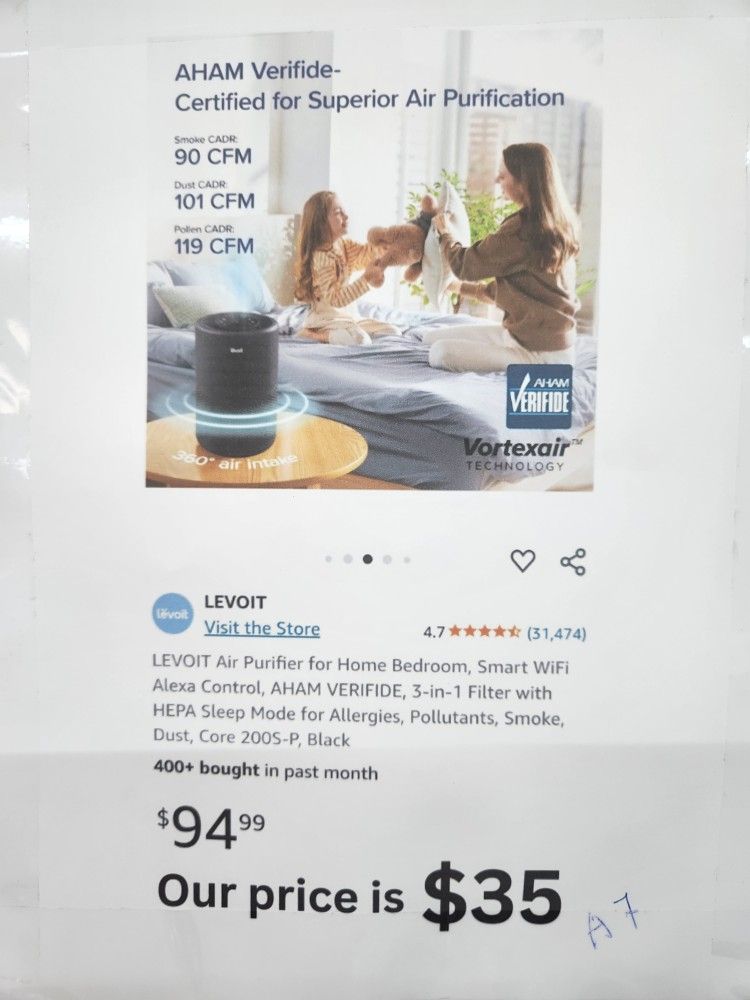 LEVOIT Air Purifier for Home Bedroom, Smart WiFi Alexa Control, AHAM VERIFIDE, 3-in-1 Filter with HEPA Sleep Mode for Allergies, Pollutants, Smoke, Du