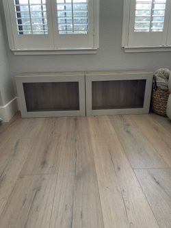 Shelf unit with glass doors, walnut effect light gray/47 1/4x16 1/2x15 "