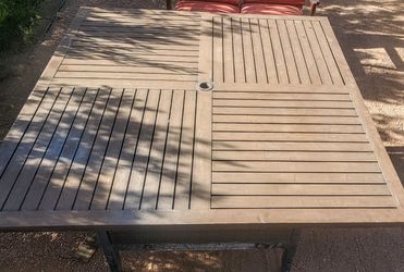 Outside 5x5ft metal umbrella top table