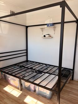 Black Metal Four-Post Canopy Bed Frame