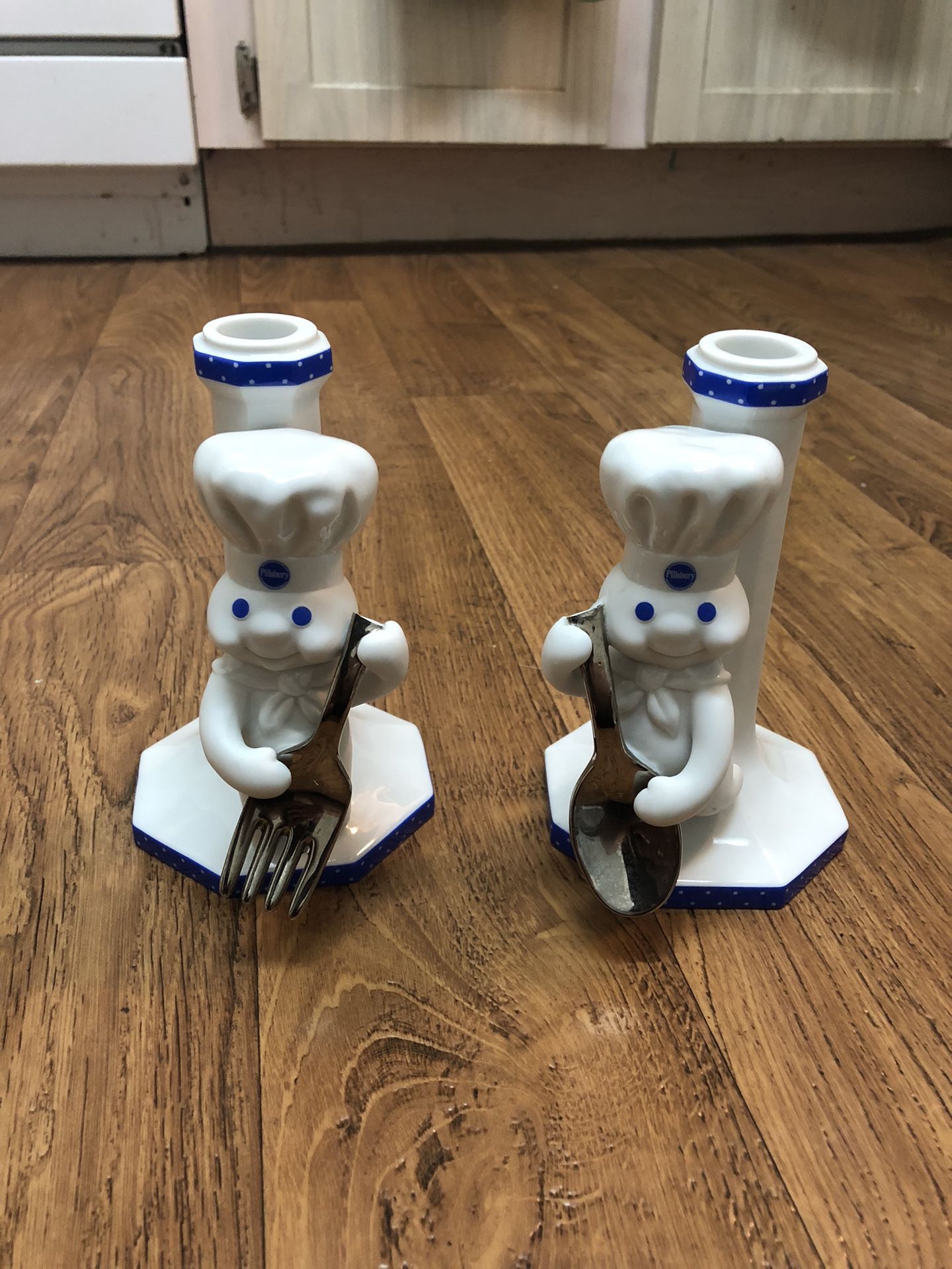 Pillsbury Doughboy Candlestick Candle Holders Fork Spoon -Danbury Mint 2000