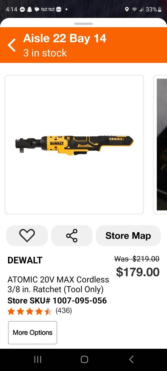 Dewalt Atomic 20v 3/8" Ratchet