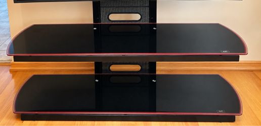 Bell'O Black Glass TV Stand with Gold Trim