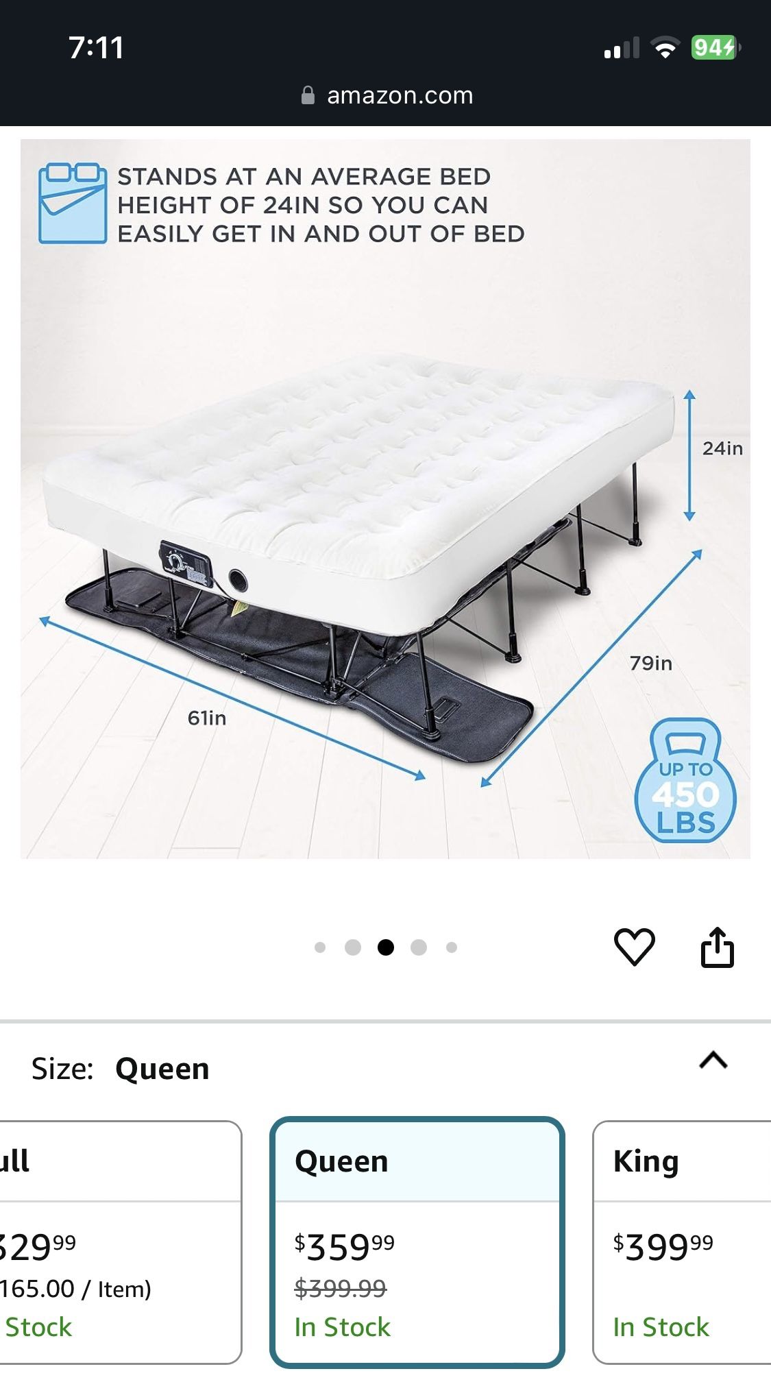 Blow Up Queen Sized Bed With Frame &Case