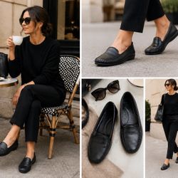 Dexter Comfort Collection Loafers Women 8N Black Leather Slip On Italy Flats USA