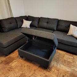 Brand New Black Sectional Sofa Couch With Ottoman