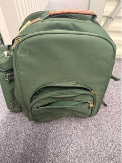 Vtg Picnic at Ascot Green Insulated Backpack Cooler Wine Bag