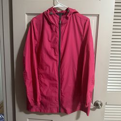 Womens Lands End Pink Rain Coat Windbreaker Jacket Size L/P