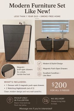 Modern Dresser + 2 Matching Nightstands - Like New