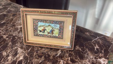 Vintage Persian Miniature Painting in Handcrafted Khatam-kari Frame