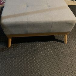 Light Brown And Grey Wooden Ottoman 