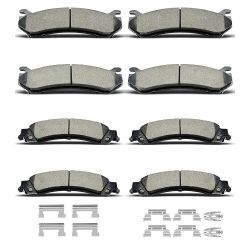 8pcs Ceramic Front Rear Brake Pads With Clips Fit For Cadillac Escalade,Escalade ESV,Escalade EXT, For Chevy Avalanche 1500,Suburban 1500,Silverado 15