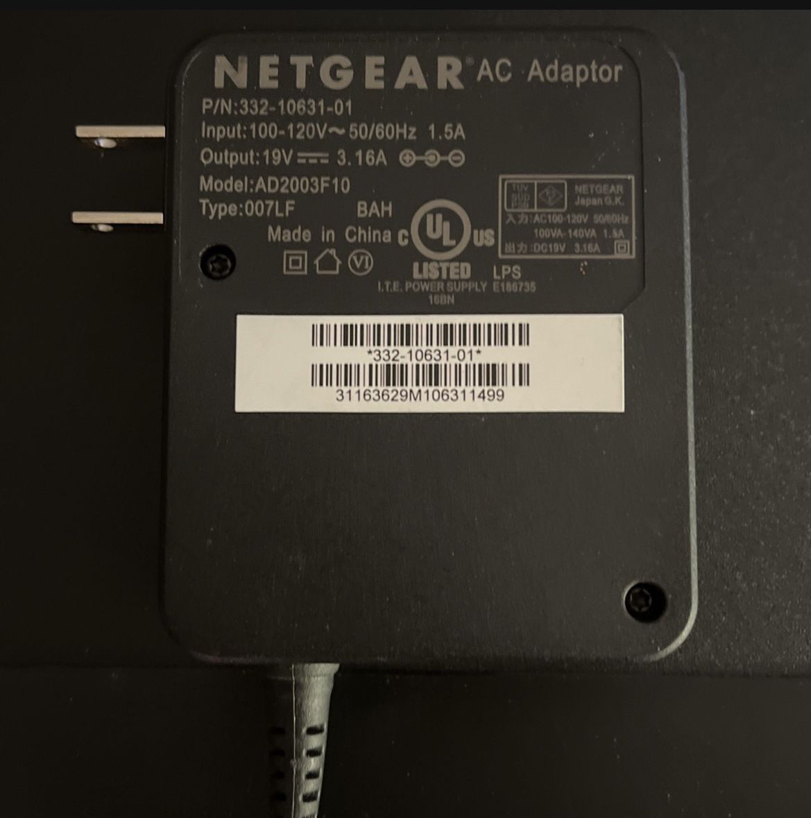 NETGEAR AC Adapter AD2003F10