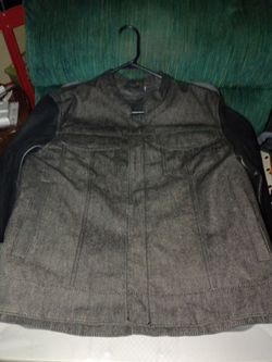 FIRST MFG CO ROUGH-NECK DENIM & LEATHER MOTORCYCLE JACKET