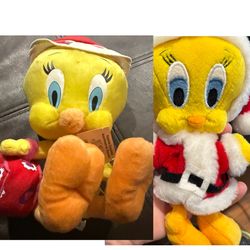 Vtg Warner Bros. Tweety Bird Studio Store Beanie Plushies Christmas Looney Tunes