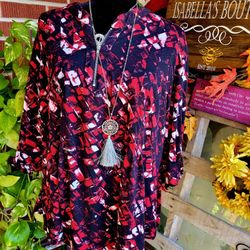 Avenue Red and Black Blouse