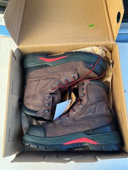 *NEW UNUSED* RED WING Brown Leather Work Boots with Red Laces