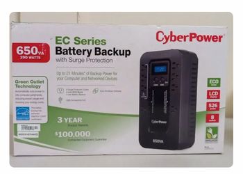 CyberPower EC Series Battery Backup Surge Protector System 650va 390 Watt