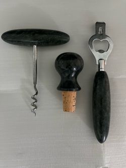 Vintage Pier 1 marble Wine topper Corkscrew Bottle Opener Set