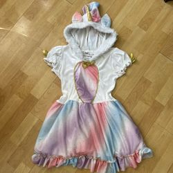 Magical Girls Unicorn Dress attached Hoodie w Ears and Sequins Horn and Attached Tail Size LARGE