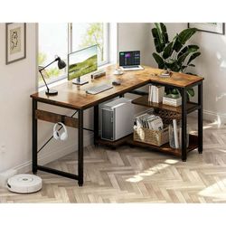 L Shaped Computer Desk, 48 Inch Small Corner Desk with Storage Shelves & PC Stand, Reversible Gaming Desk for Bedroom, Modern Writing Study Table for 
