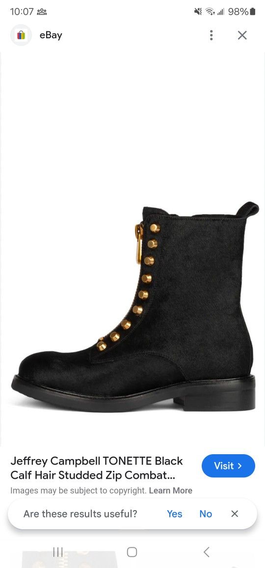 Jeffery Campbell Tonette Black Calf Hair Studded Zip Combat Boots