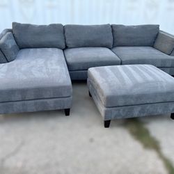 Costco Ellery Gray Sectional Couch Sofa L Shape Matching Ottoman  