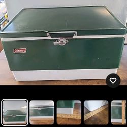 Vintage 1982 Coleman Metal Green White Cooler Ice Chest 22"×13"×13"  