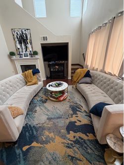 ORANGE PICKUP ONLY 2 Modern Sofas, rug and barstools