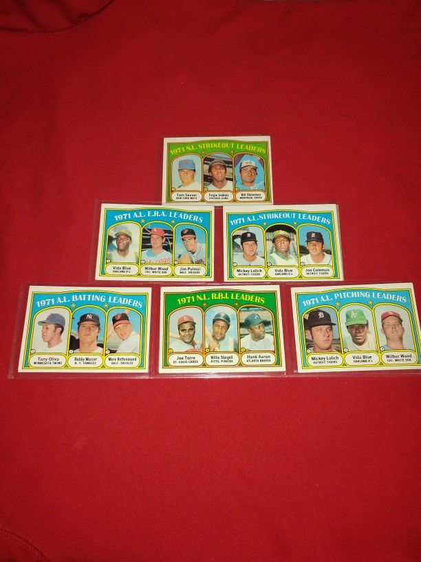 Lot Of 6 Vintage Old 1971 Baseball Cards - Hank Aaron, Willie Stargell, Joe Torre