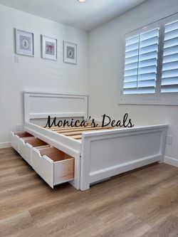 Full Solid Wood Bed Frame With 3 Drawers $540