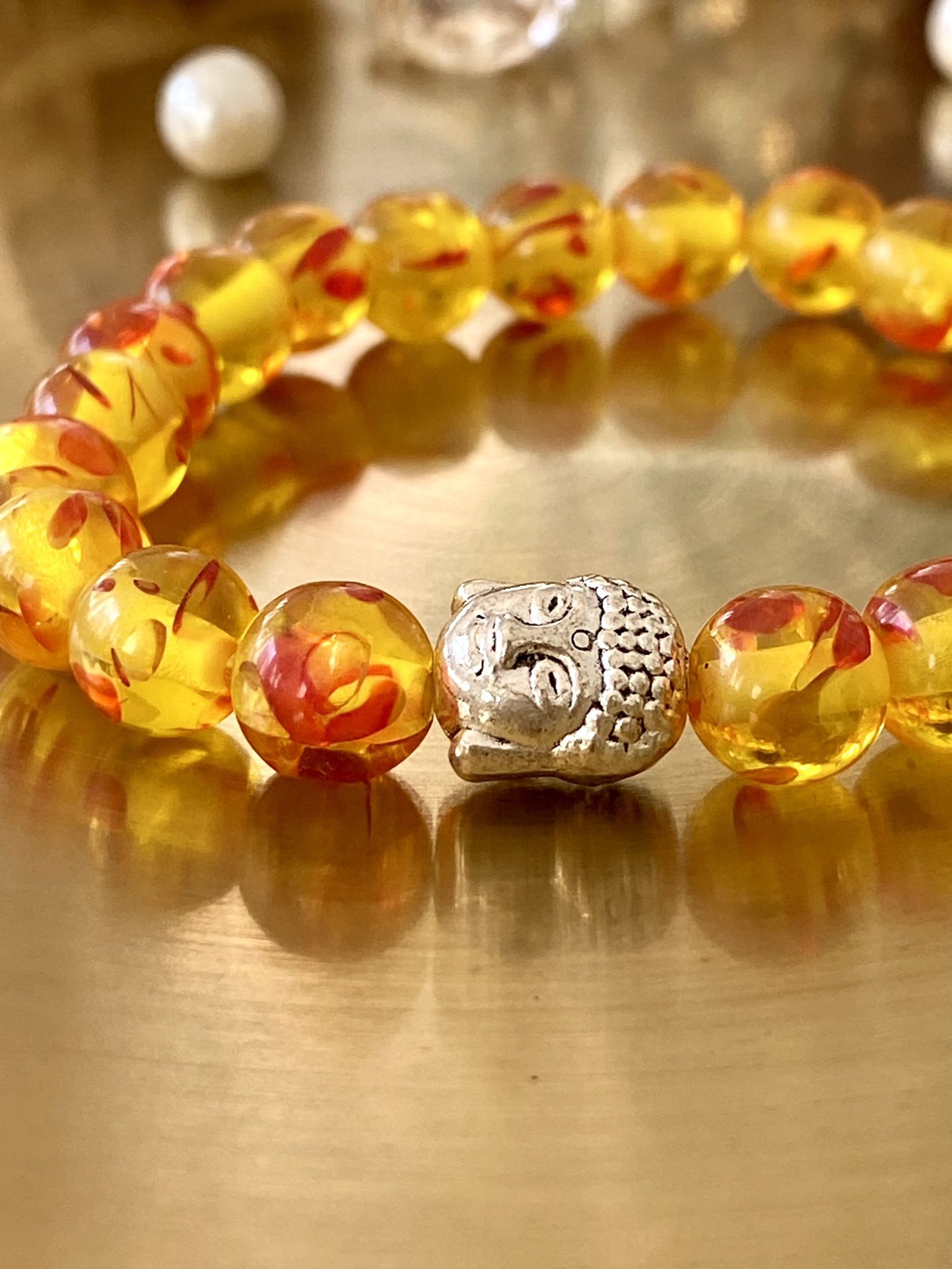 Baltic Amber Stretchable Beaded Bracelet With Silver Charm