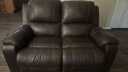 Brown Reclining Leather Love Seat