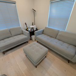 MCM Sofa Loveseat Ottoman set by Living Spaces Ginger Collection