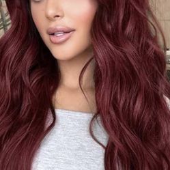 Long Burgundy Wavy Wigs 26 Inch Dark Red Wigs Natural Looking Heat Resistant Synthetic Wig  #91