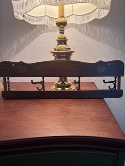 Vintage Wooden Wall Coat Rack with 4 Swivel Double Hooks Floral Design 22”