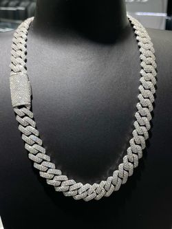 Pass Diamond Tester VVS 15mm Moissanite Diamond Cuban Link Chain Top Quality