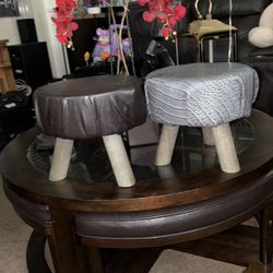 Short Leather Floor Stools 
