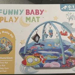 Baby Gym Play Mat, 8-in-1 Ocean Theme Tummy Time Mat & Ball Pit, Washable Baby Activity Play Mat for Visual, Hearing, Sensory, Motor Development, Baby