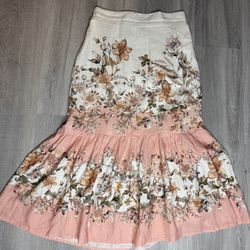 NWOT Calypso St Barth Linen Blend Floral Midi Skirt Boho Chic Tiered Size 4