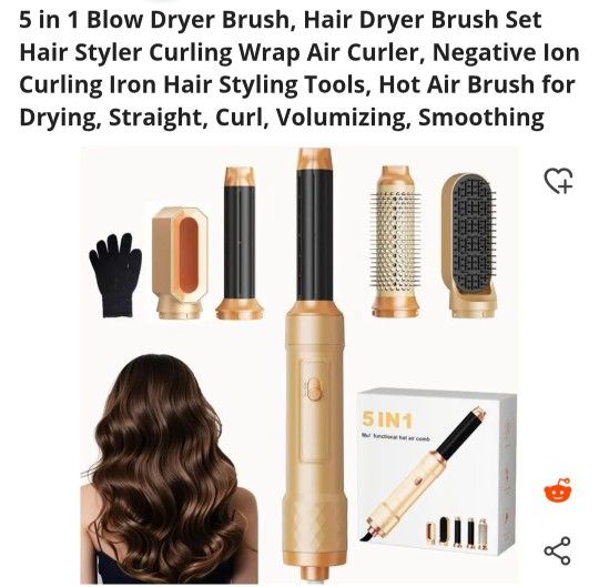5 in 1 Blow Dryer Brush, Hair Dryer Brush Set Hair Styler Curling Wrap Air Curler, Negative Ion Curling Iron Hair Styling Tools, Hot Air Brush for Dry