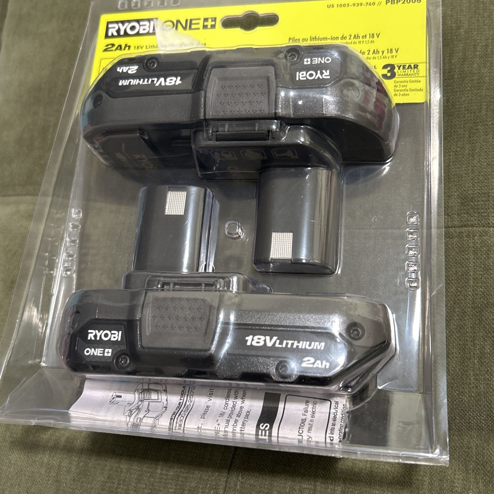 Ryobi. 2 Pack. 2 Amp Hr.   Battery. New