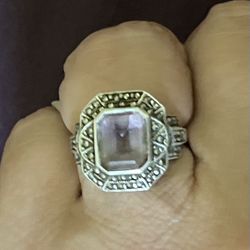 Vintage Sterling Silver Judith Jack Amethyst & Marcasite Cocktail Ring SZ 7.5