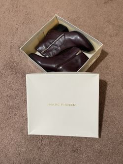 Women's Marc Fisher Dark Red Leather Boots w/ Silver Zippers 