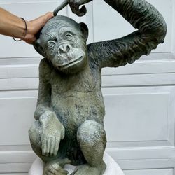 🐵 Large 26” Bronze Monkey Sculpture – Solid 55 lb Cast Metal Statue