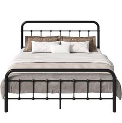 ❤️‍🔥 #A Bed frame with metal platform Queen size, black color Headboard and stirrup, vintage style, mattress base